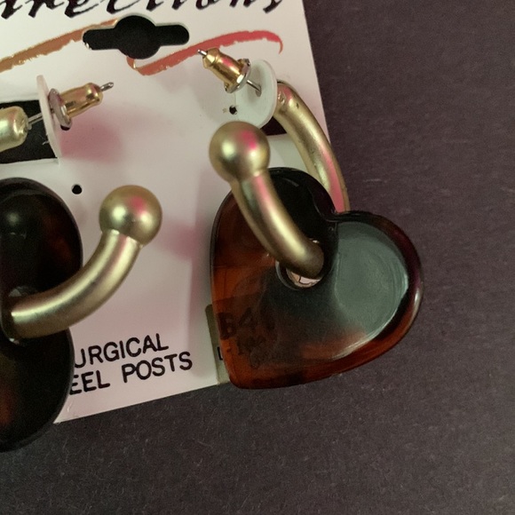 Rare Vintage large tortoise Shell heart metallic gold ring studs earrings NWT - Picture 8 of 8